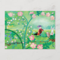 Jardin secret Gnome, Hérisson, oiseau noir et lapi