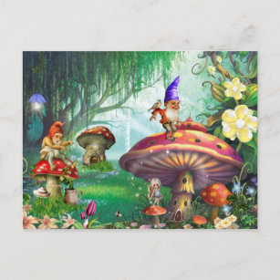 Carte Postale Jardins de fleurs de champignons Gnomes enchantés