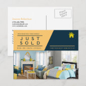 Carte Postale Jaune bleu Juste vendu annonce immobilière modèle (Devant / Derrière)