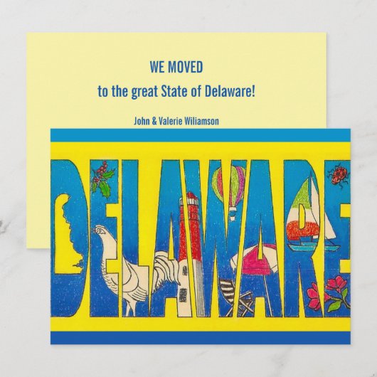 Carte postale jaune du Delaware pour annonce de dé (Devant / Derrière)