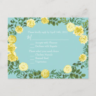 Carte Postale Jaune et Aqua Vintage Ressort Mariage Floral
