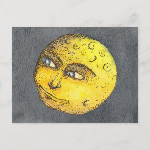 Carte postale Jaune Happy Moon Face