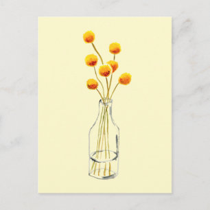 Carte Postale Jaune heureux Billy Button fleurs Art australien