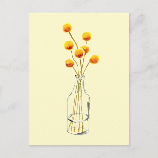Carte Postale Jaune heureux Billy Button fleurs Art australien (Devant)