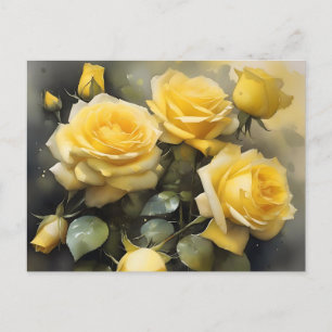 Carte Postale Jaune joli jardin rose aquarelle peinture