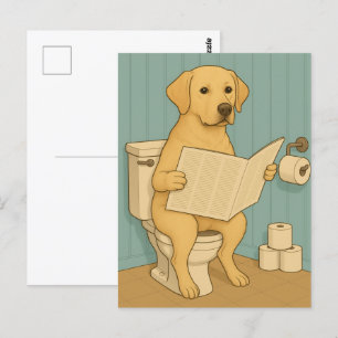 Carte Postale Jaune Labrador Lecture journal sur Toilet