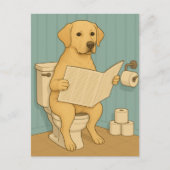 Carte Postale Jaune Labrador Lecture journal sur Toilet (Devant)