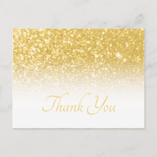 Carte Postale Jaune Or Bokeh Paillettes Blanc Ombré Merci