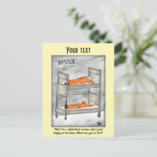 Carte postale jaune pâle diabolique (Debout devant)