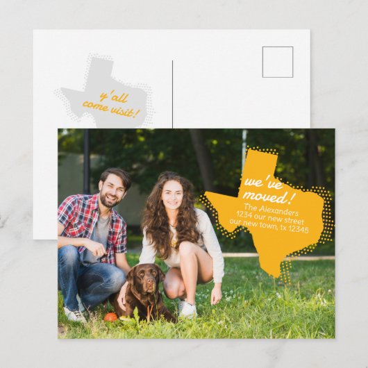 Carte Postale Jaune que nous avons bougé - Dotted Texas Moving (Devant / Derrière)