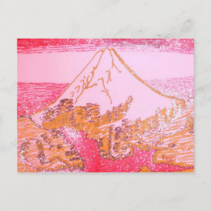 Carte Postale Jaune rouge Mt Fuji Japon Dessin de Hokusai Peintu