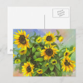 Carte Postale Jaune vif, Fleurs de soleil aquarelle (Devant / Derrière)