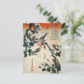 Carte Postale Java Sparrow et Kobushi Magnolia (par Hokusai) (Debout devant)