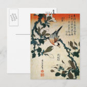 Carte Postale Java Sparrow et Kobushi Magnolia (par Hokusai) (Devant / Derrière)
