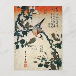 Carte Postale Java Sparrow et Kobushi Magnolia (par Hokusai)