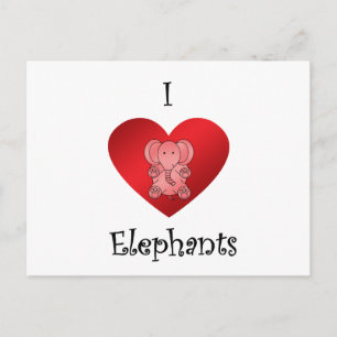 Carte Postale Je coeur les éléphants en rouge