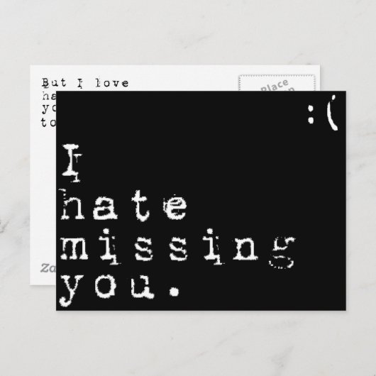 Carte Postale Je Déteste T'Avoir Manquée, Mais J'Aime Que Tu Man (Devant / Derrière)