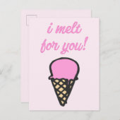 Carte Postale Je fond pour vous -Romantique cône de crème glacée (Devant / Derrière)