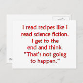 Carte Postale Je lis des recettes comme la science-fiction... (Devant / Derrière)