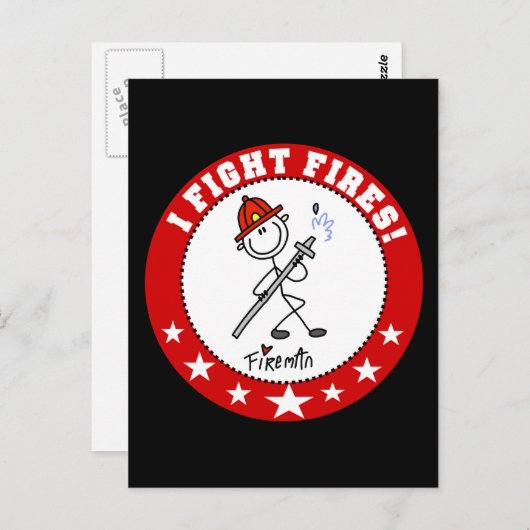 Carte Postale Je lutte contre les incendies pompier (Devant / Derrière)