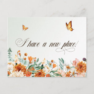 Carte Postale Je me suis installé, fleurs et papillons d'été 