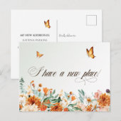 Carte Postale Je me suis installé, fleurs et papillons d'été  (Devant / Derrière)