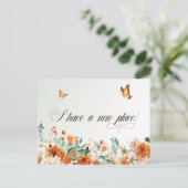 Carte Postale Je me suis installé, fleurs et papillons d'été  (Debout devant)