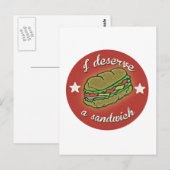 Carte Postale Je Mérite Un Sandwich (Devant / Derrière)