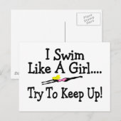 Carte Postale Je Nage Comme Une Fille Essaie De Continuer (Devant / Derrière)