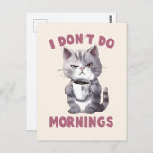 Carte Postale Je ne fais pas le matin - Chat gris avec café (Devant / Derrière)