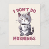 Carte Postale Je ne fais pas le matin - Chat gris avec café (Devant)