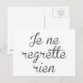Carte Postale Je Ne Regrette Rien (Devant / Derrière)