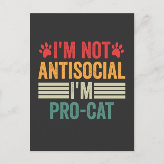 Carte Postale Je ne suis pas asocial, je suis pro-chat Introvert (Devant)