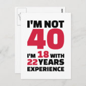 Carte Postale Je ne suis pas de 40 ans d'anniversaire (Devant / Derrière)