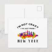 Carte Postale Je ne suis pas fou, je viens de New York (Devant / Derrière)