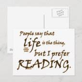 Carte Postale Je préfère la lecture (Devant / Derrière)