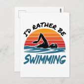 Carte Postale Je Préférerais Me Baigner Rétro Swimmer (Devant / Derrière)