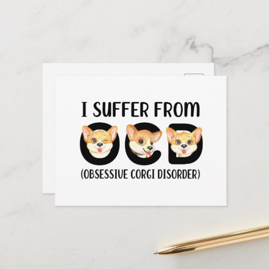 Carte Postale Je Souffre De L'OCD Obsessionnel Corgi Troubles An (Devant/Arrière en situation)