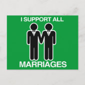 CARTE POSTALE JE SOUTIENS TOUS LES MARIAGES ÉGALEMENT GAY - (Devant)