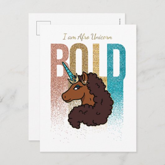 Carte Postale Je suis Afro Unicorn | Conception de Parties scint (Devant / Derrière)