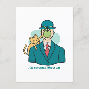 Carte Postale Je suis curieux comme un chat Chat avec une pomme