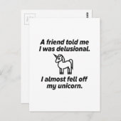 Carte Postale Je Suis Presque Tombé De Ma licorne (Devant / Derrière)