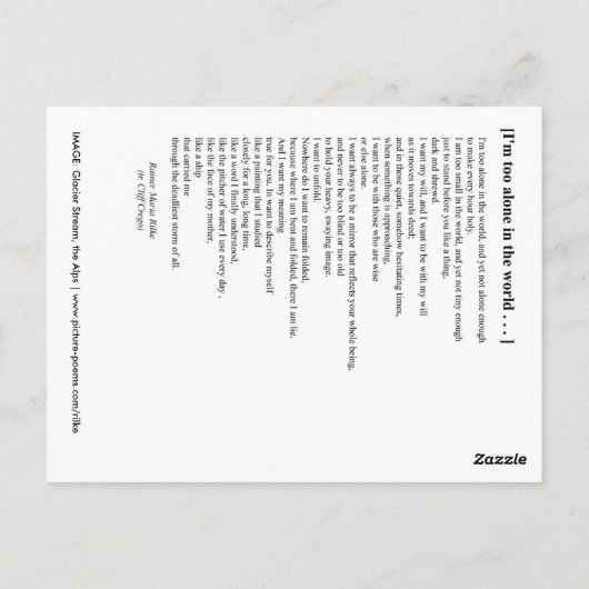 CARTE POSTALE JE SUIS TROP SEUL DANS LE MONDE (Dos)