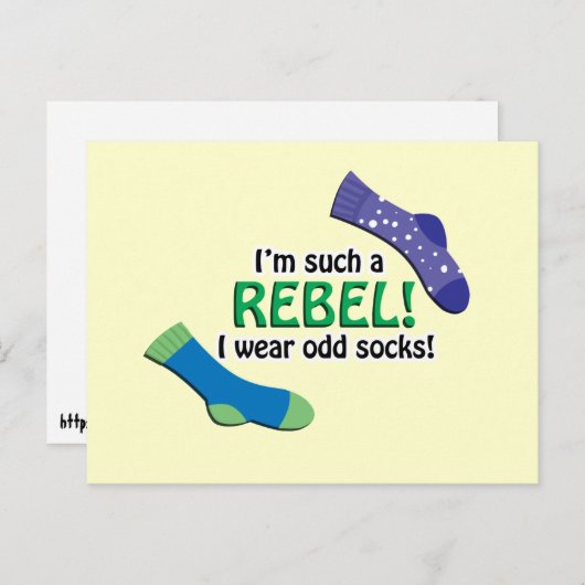 Carte Postale Je suis un tel rebelle, je porte les chaussettes (Devant / Derrière)