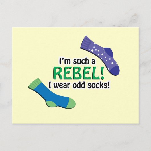 Carte Postale Je suis un tel rebelle, je porte les chaussettes (Devant)