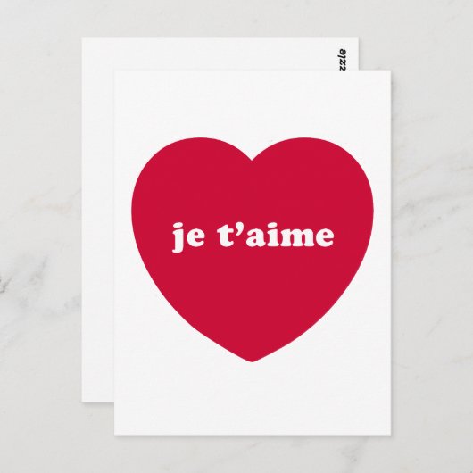 CARTE POSTALE JE T'AIME (Devant / Derrière)