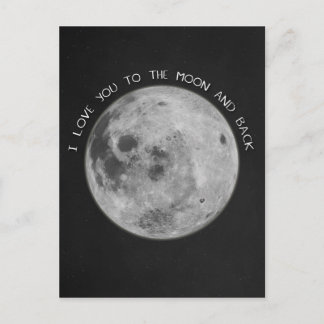 Carte Postale Je t'aime à la lune et le ciel étoilé arrière