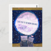 Carte Postale Je T'Aime Aux Robots Lune Et Arrière (Devant / Derrière)
