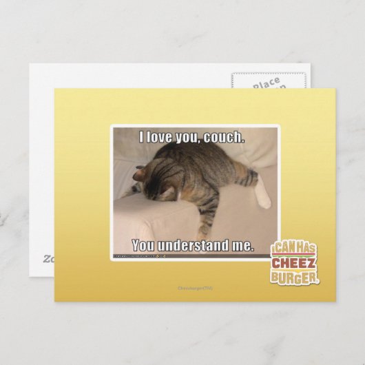 Carte Postale Je t'aime, canapé. (Devant / Derrière)