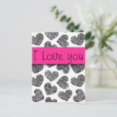 Carte Postale Je t'aime Coeurs de Doodle Noir et Blanc Modernes (Debout devant)